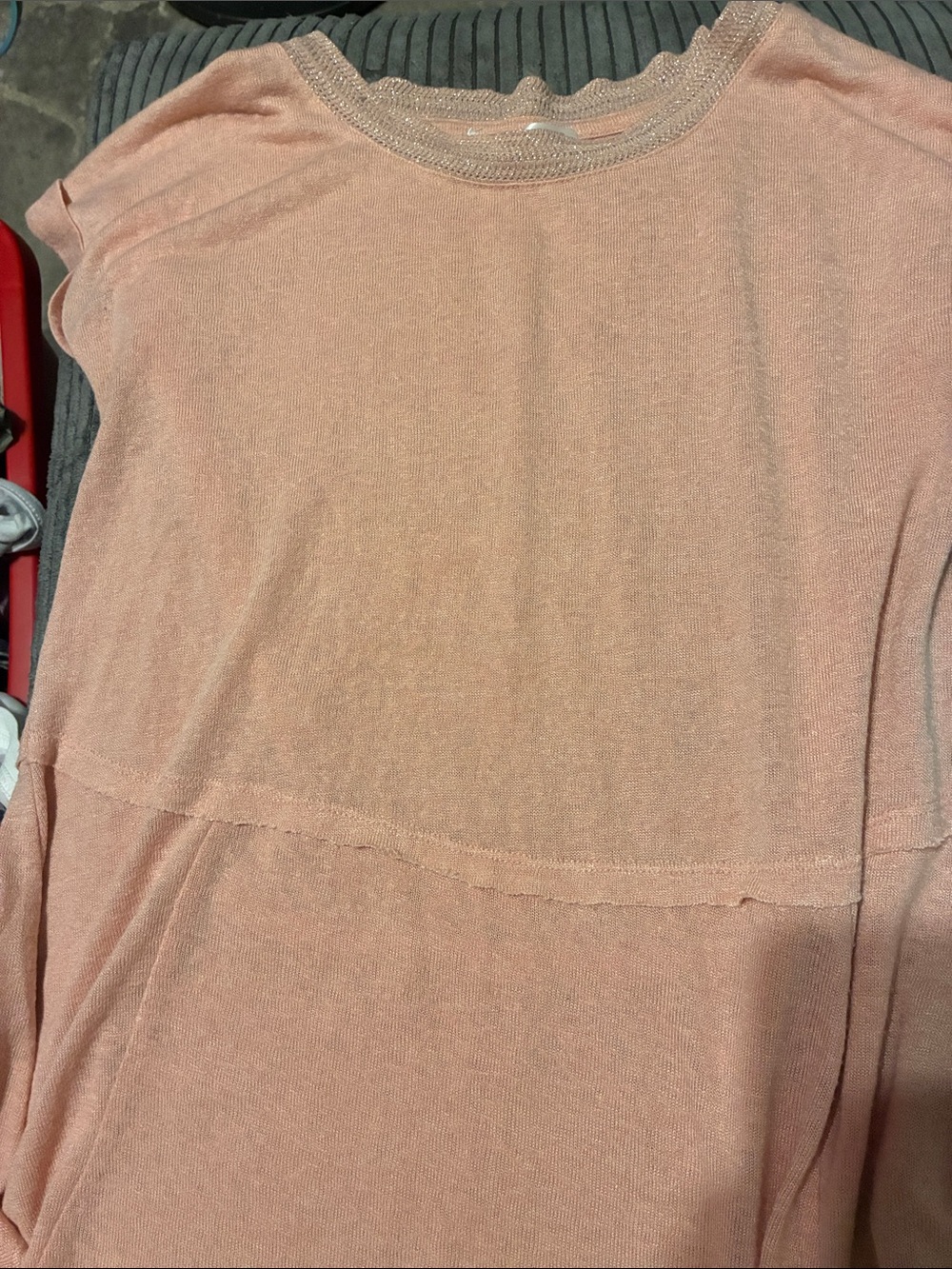 89th & Madison Peach Knit Top with Metallic Trim